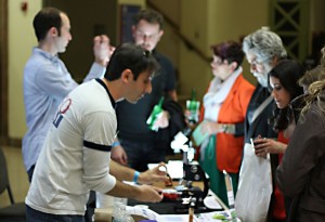 Matthew Lohr and Matthew Gratale demonstrating soft matter properties at the Philadelphia Science Festival Kick-off Party.