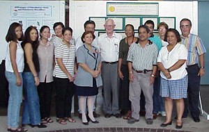 Prof. MacDiarmid with local high school teachers from Humacao who each brought 15 students to his lecture.