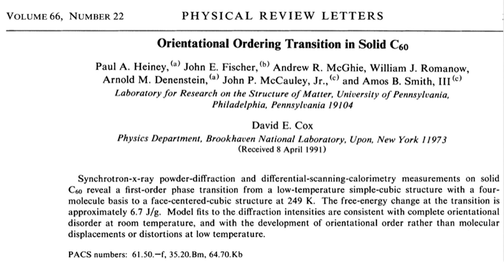 Orientational Ordering Transition in Solid C60 article image