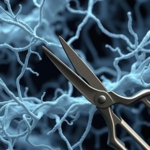 AI Generated image depicting scissor ‘pruning’ an ‘edge’ in a biopolymer network