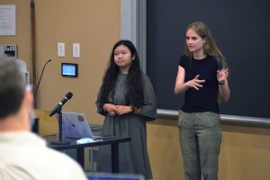  students presenting their research in classroom